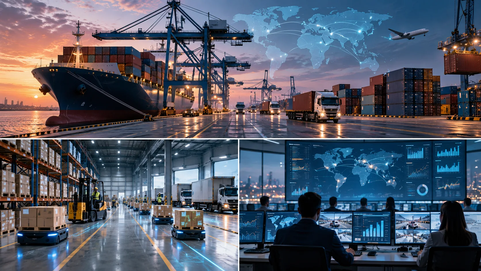 Connected road, ocean and air transportation network